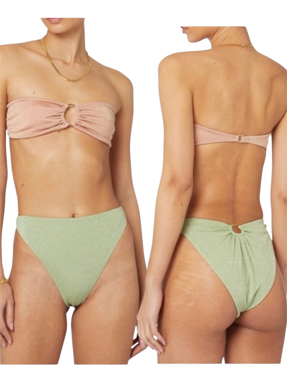 BAOBAB Nala 2-Piece Bikini Set Strapless Shimmery Blush/Sage Cheeky Bottom S